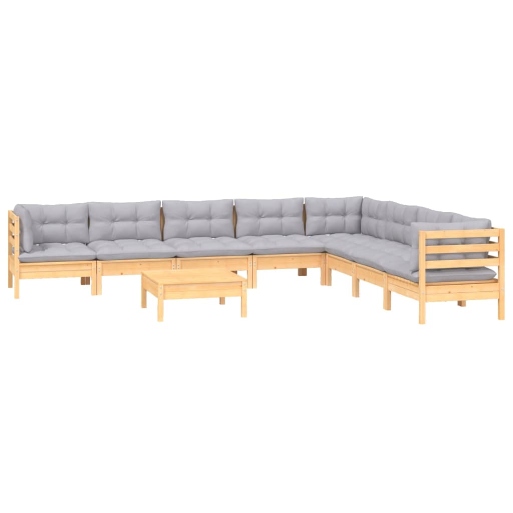 Set mobilier de grădină cu perne gri, 9 piese, lemn masiv pin GartenMobel Dekor