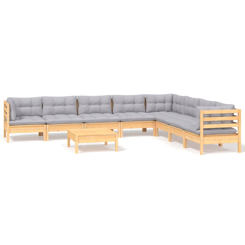 Set mobilier de grădină cu perne gri, 9 piese, lemn masiv pin GartenMobel Dekor