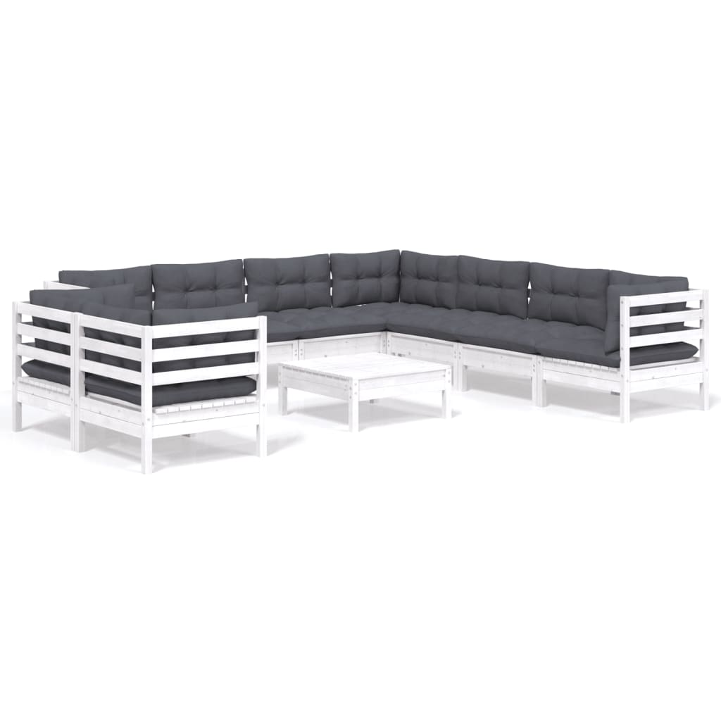 Set mobilier grădină cu perne, 10 piese, alb, lemn masiv pin GartenMobel Dekor