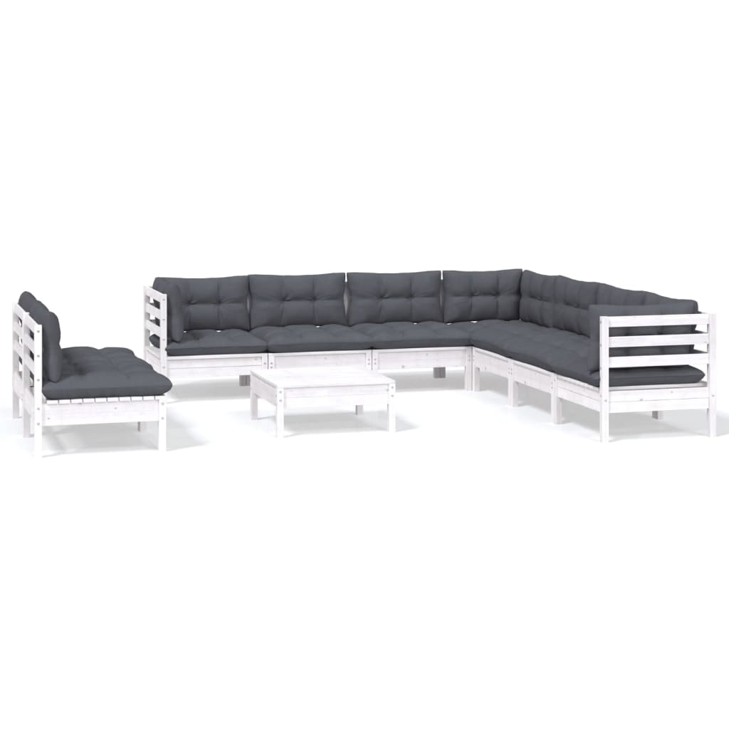 Set mobilier grădină cu perne, 10 piese, alb, lemn masiv pin GartenMobel Dekor