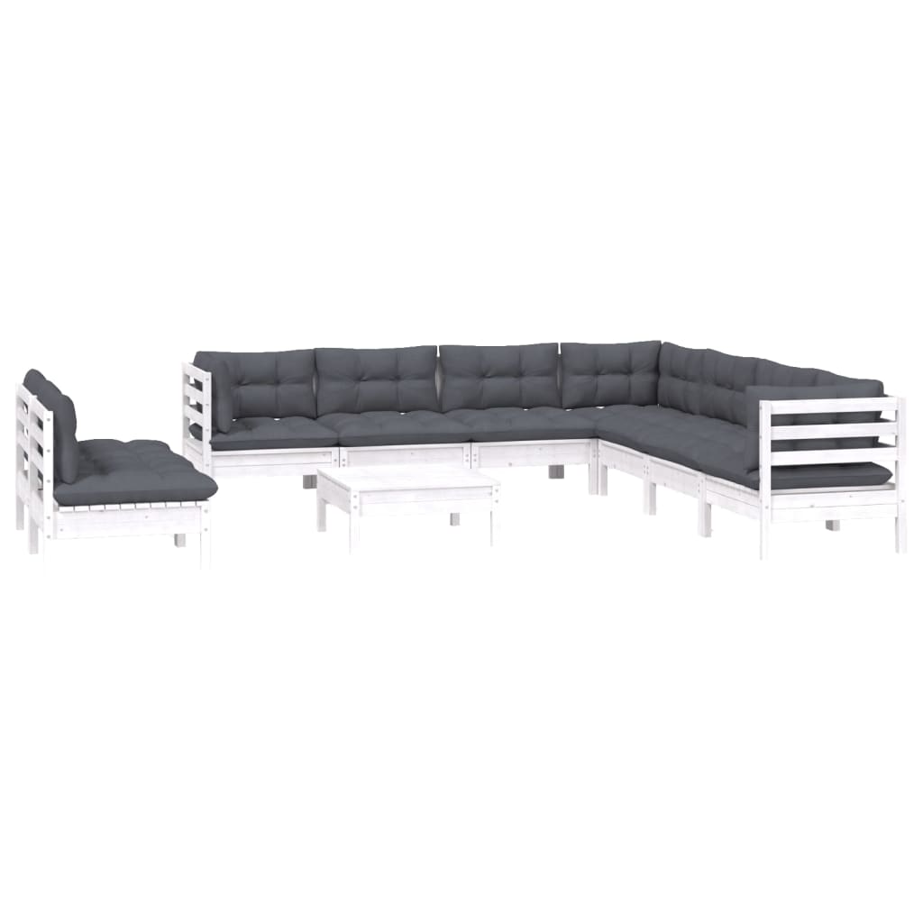 Set mobilier grădină cu perne, 10 piese, alb, lemn masiv pin GartenMobel Dekor