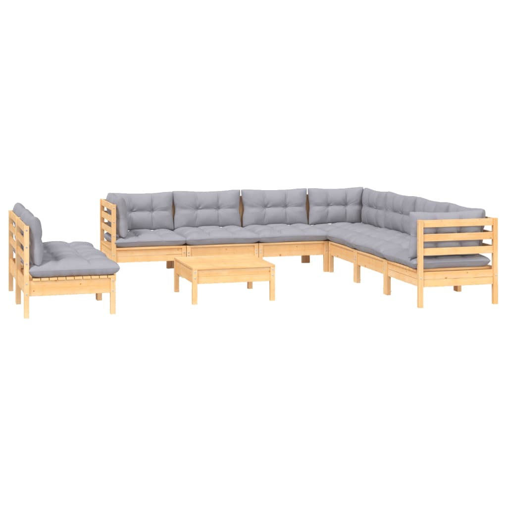 Set mobilier grădină cu perne, 10 piese, gri, lemn masiv pin GartenMobel Dekor