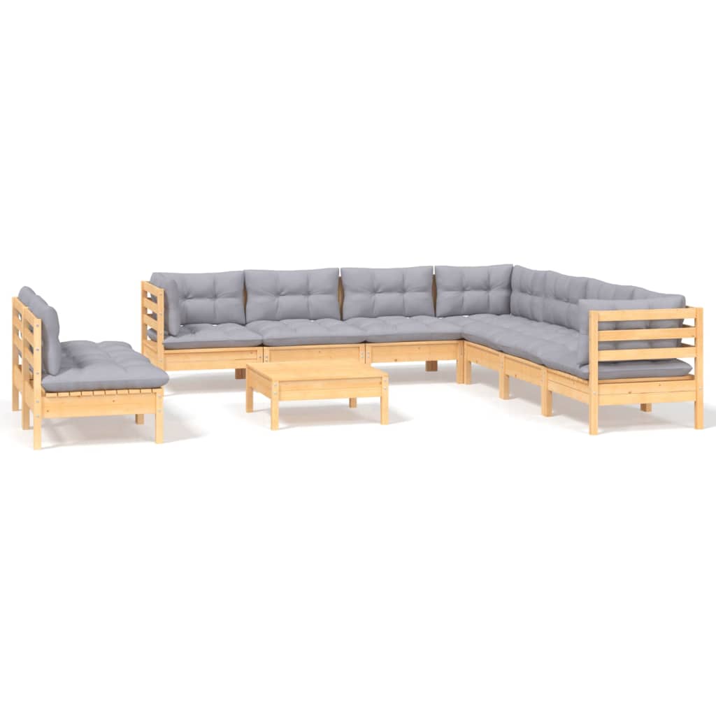 Set mobilier grădină cu perne, 10 piese, gri, lemn masiv pin GartenMobel Dekor