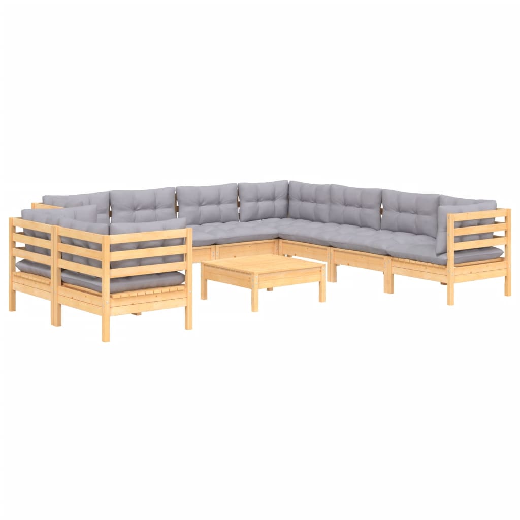 Set mobilier grădină cu perne, 10 piese, gri, lemn masiv pin GartenMobel Dekor