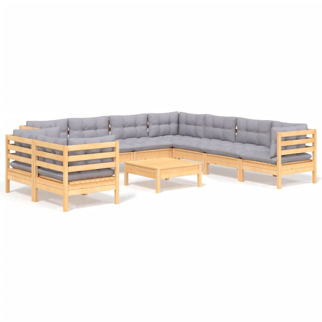 Set mobilier grădină cu perne, 10 piese, gri, lemn masiv pin GartenMobel Dekor