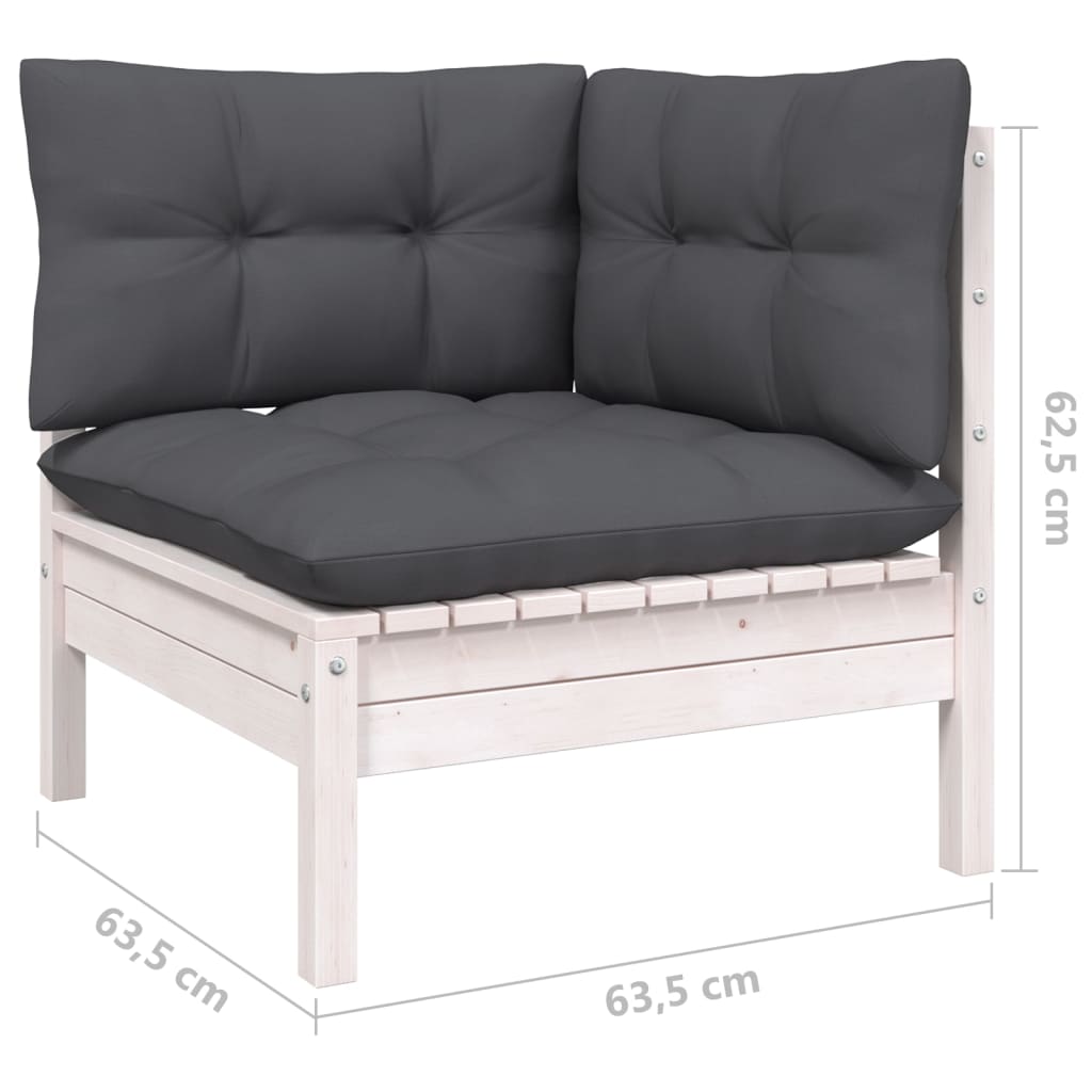 Set mobilier grădină cu perne, 11 piese, alb, lemn masiv pin GartenMobel Dekor