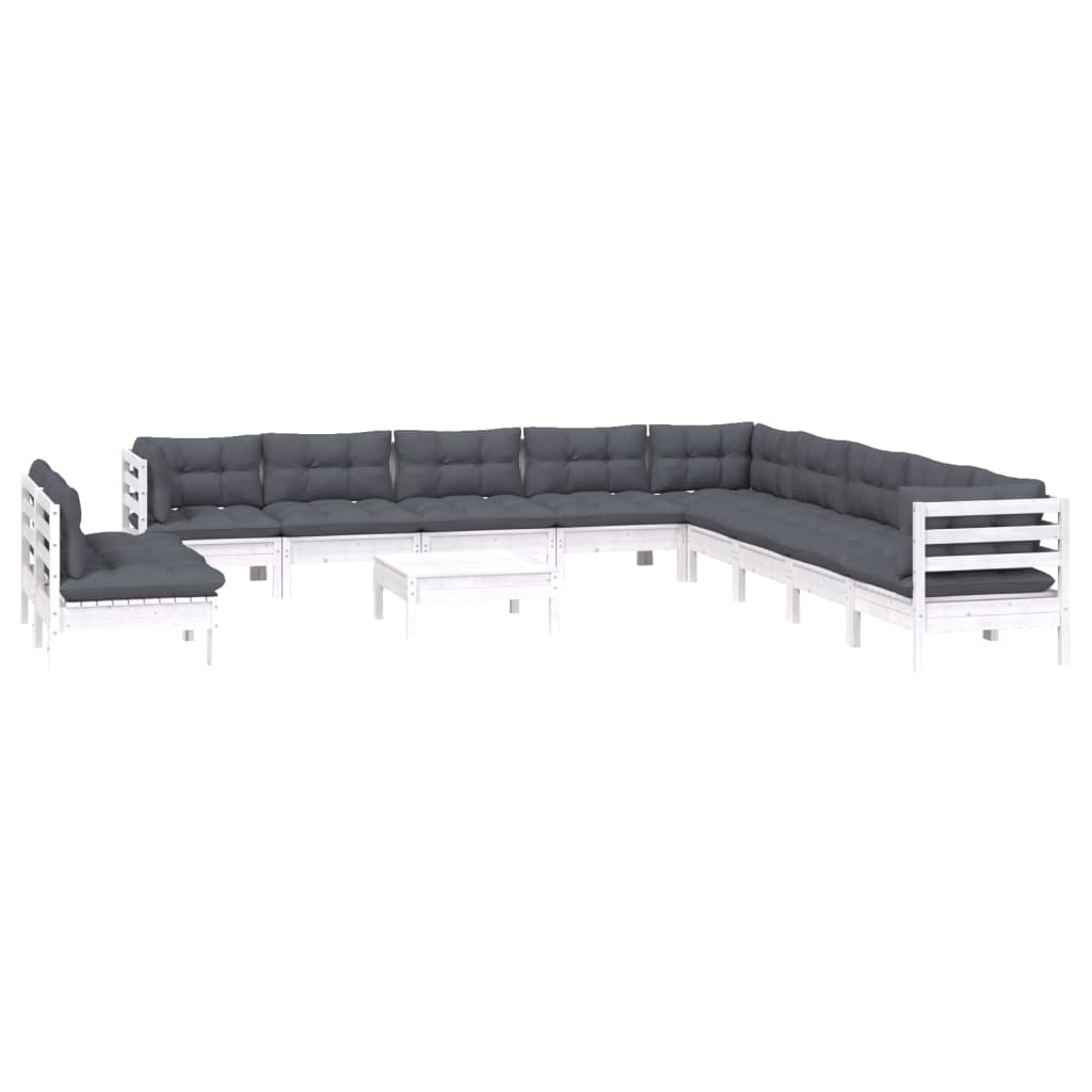 Set mobilier grădină cu perne, 12 piese, alb, lemn masiv pin GartenMobel Dekor