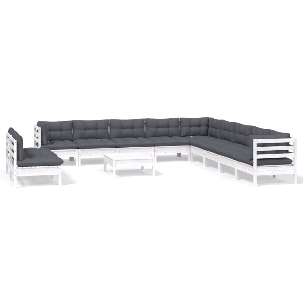 Set mobilier grădină cu perne, 12 piese, alb, lemn masiv pin GartenMobel Dekor