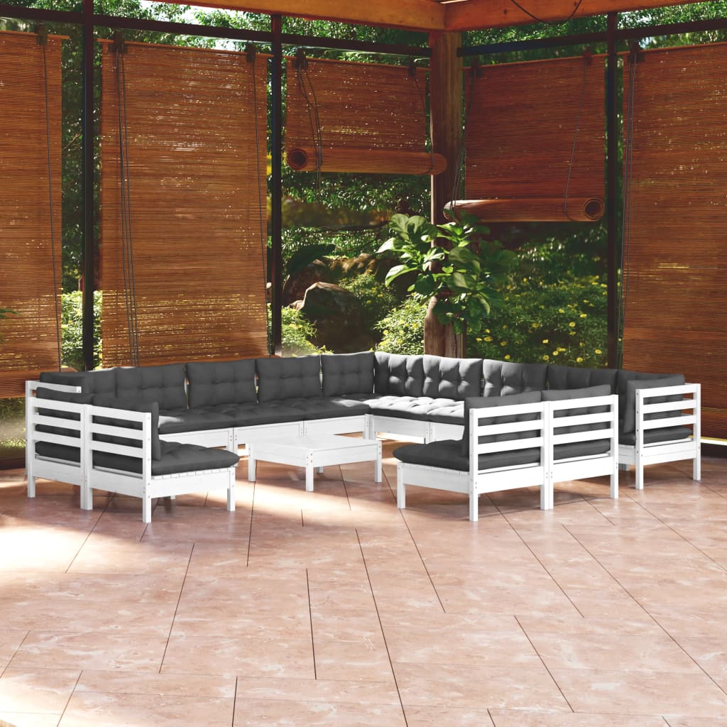 Set mobilier grădină cu perne, 14 piese, alb, lemn masiv pin GartenMobel Dekor