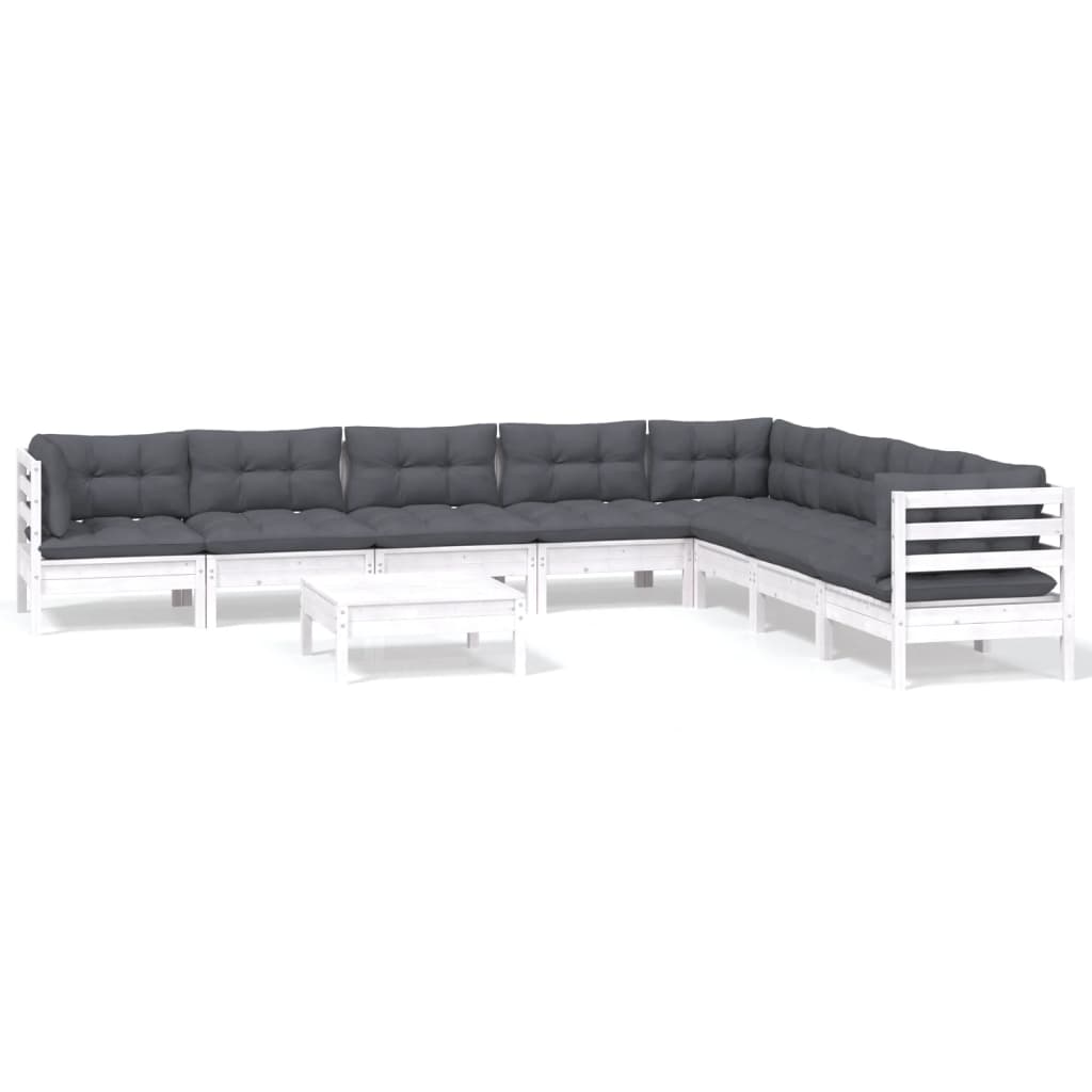 Set mobilier grădină cu perne, 9 piese, alb, lemn masiv pin GartenMobel Dekor
