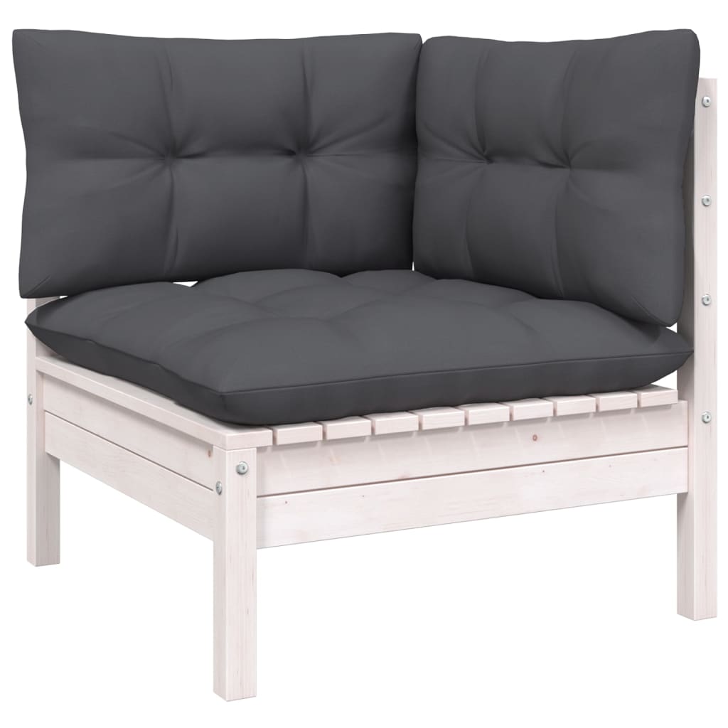 Set mobilier grădină cu perne, 9 piese, alb, lemn masiv pin GartenMobel Dekor