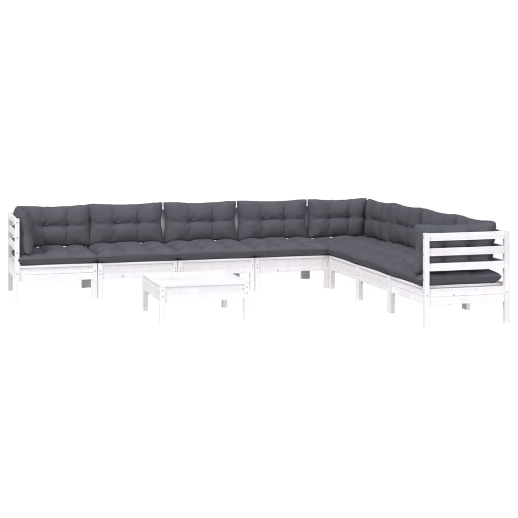 Set mobilier grădină cu perne, 9 piese, alb, lemn masiv pin GartenMobel Dekor