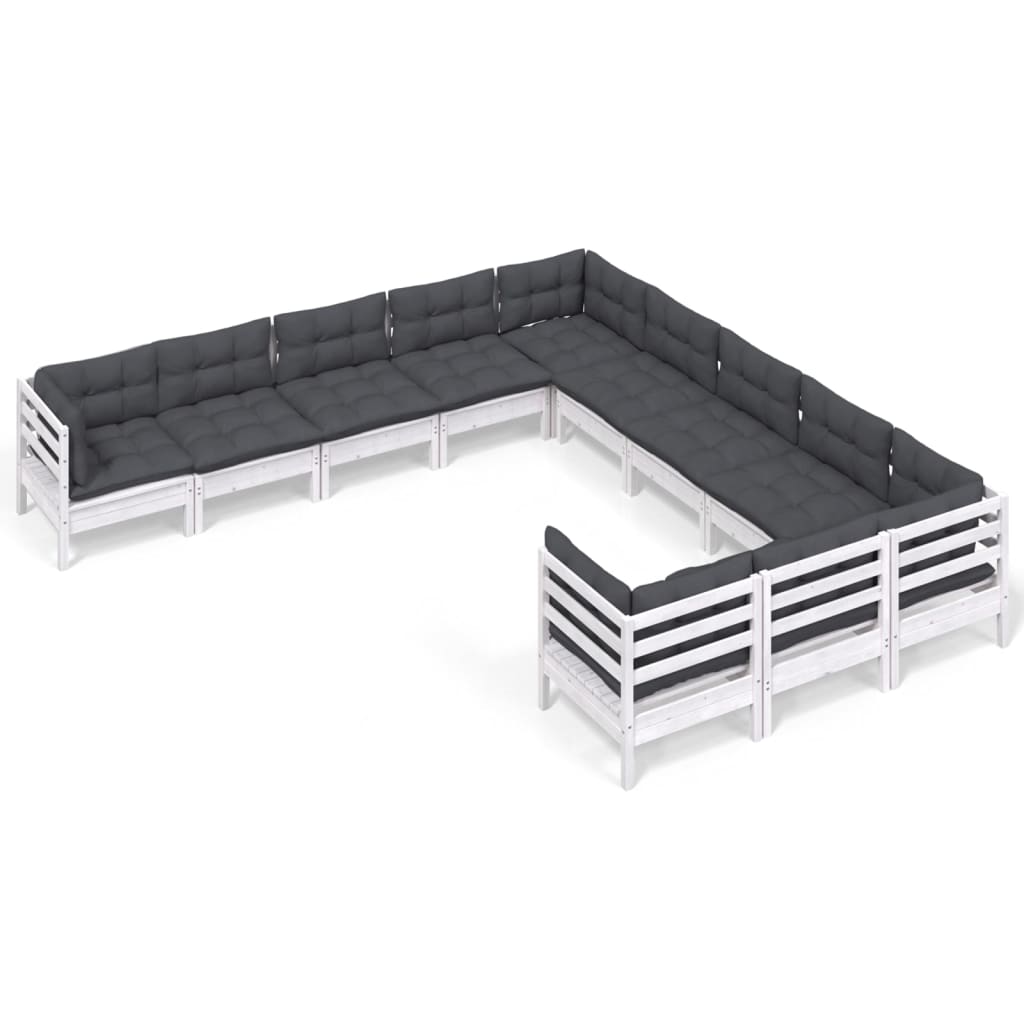 Set de șezlonguri de grădină cu perne 11 piese alb lemn de pin GartenMobel Dekor