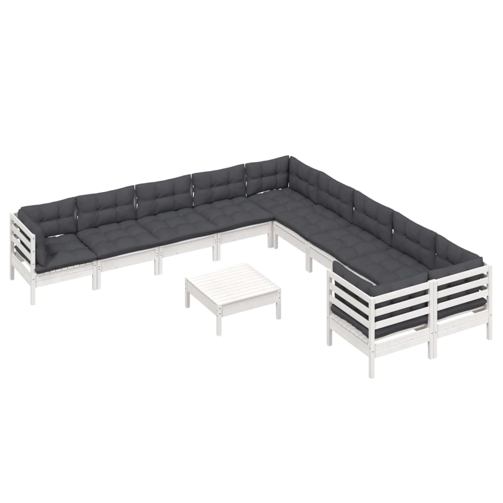 Set de șezlonguri de grădină cu perne 11 piese alb lemn de pin GartenMobel Dekor