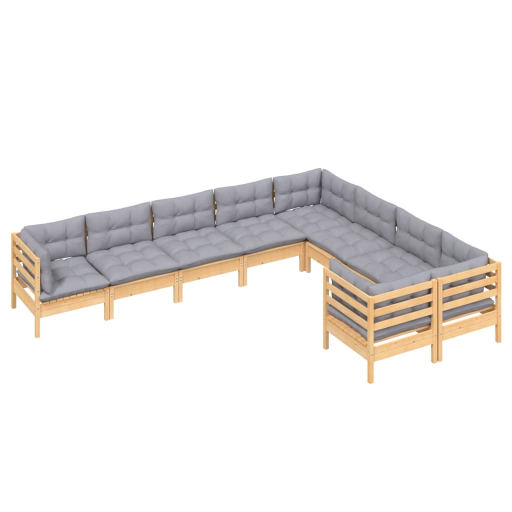 Set mobilier de grădină cu perne, 5 piese, gri, lemn de pin GartenMobel Dekor