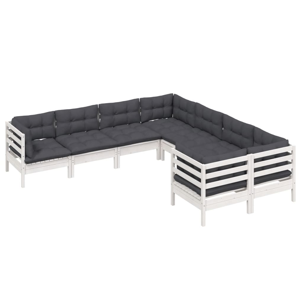 Set mobilier de grădină cu perne, 8 piese, alb, lemn masiv pin GartenMobel Dekor