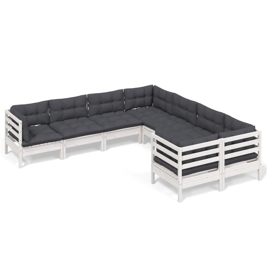 Set mobilier de grădină cu perne, 8 piese, alb, lemn masiv pin GartenMobel Dekor