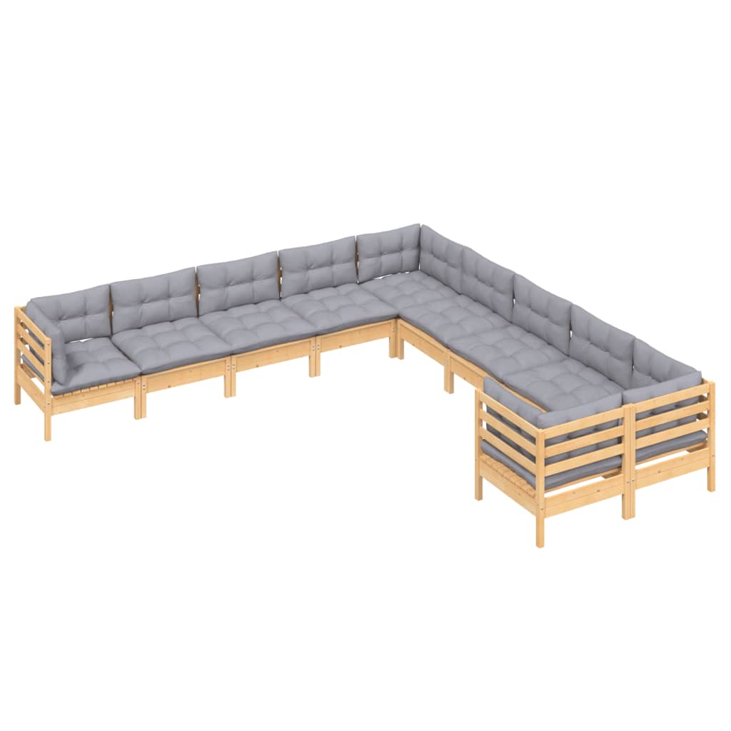 Set mobilier de grădină cu perne gri 10 piese lemn masiv de pin GartenMobel Dekor