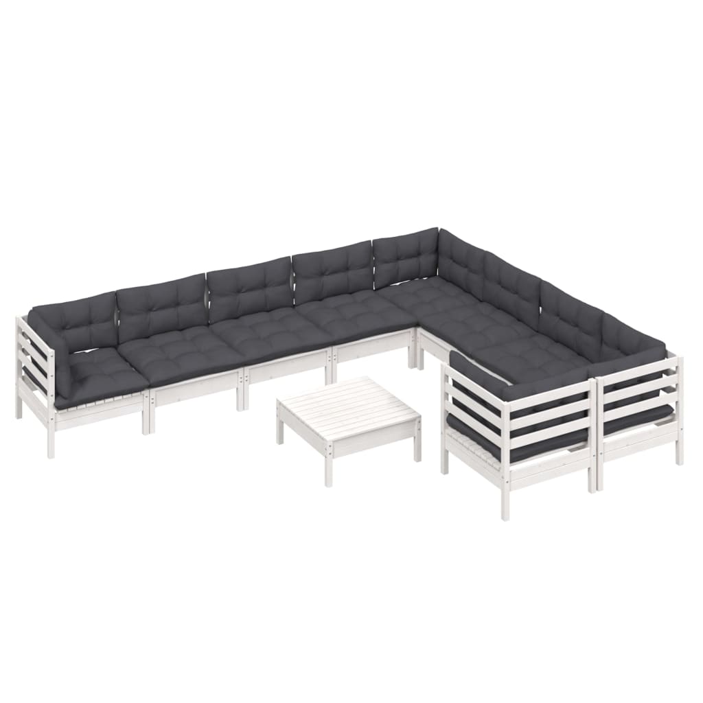 Set mobilier grădină cu perne, 10 piese, alb, lemn de pin GartenMobel Dekor