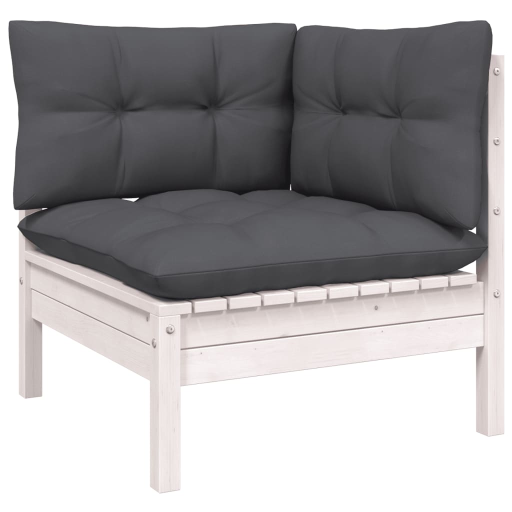 Set mobilier grădină cu perne, 10 piese, alb, lemn de pin GartenMobel Dekor