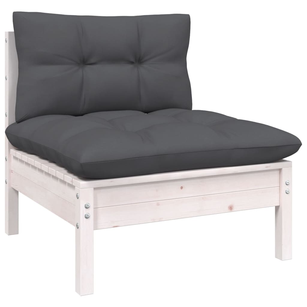 Set mobilier grădină cu perne, 10 piese, alb, lemn de pin GartenMobel Dekor