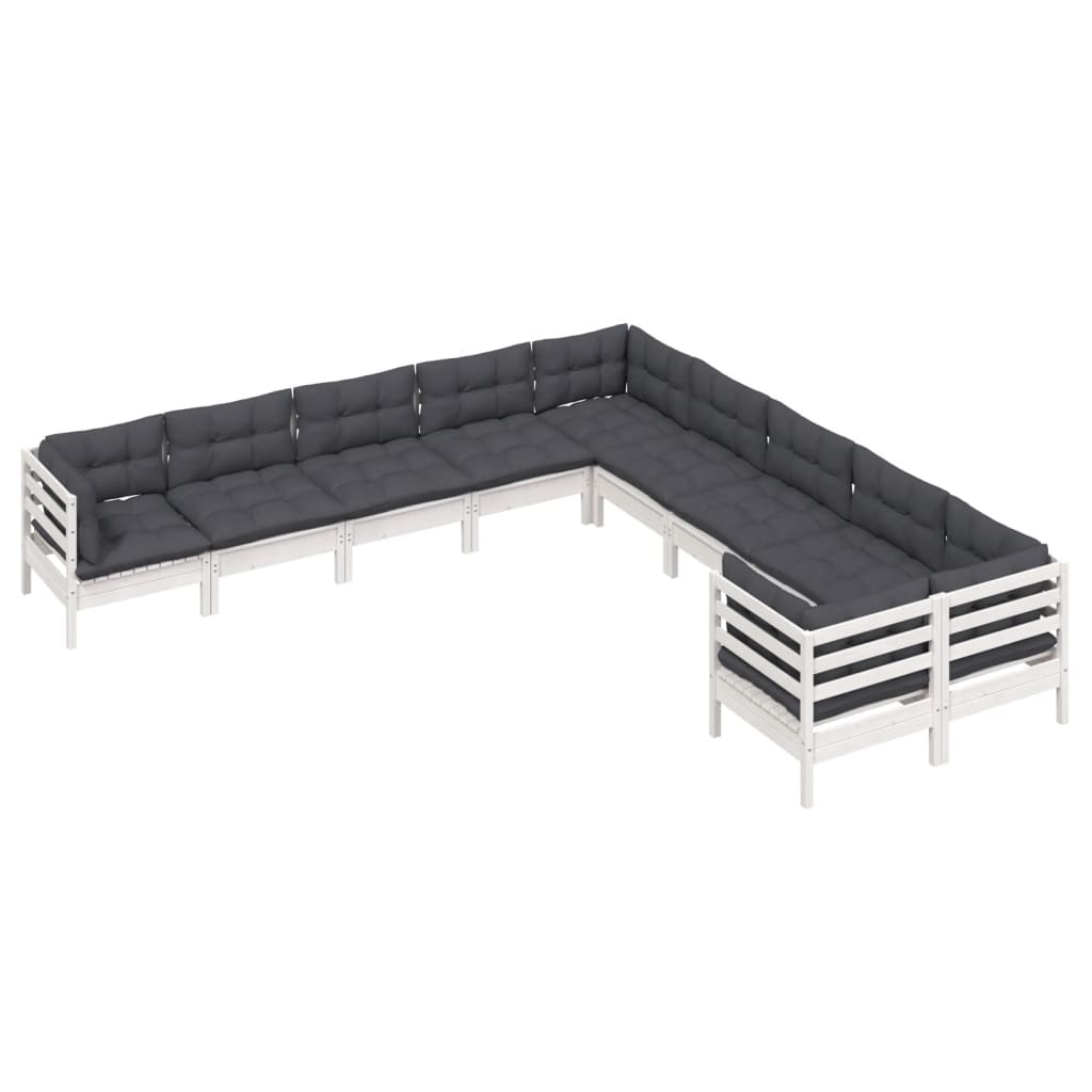 Set mobilier grădină cu perne, 10 piese, alb, lemn de pin GartenMobel Dekor