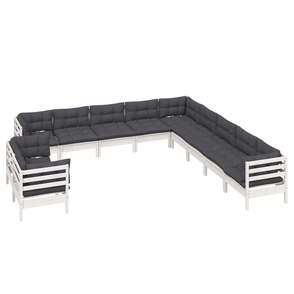 Set mobilier grădină cu perne, 11 piese, alb, lemn masiv de pin GartenMobel Dekor