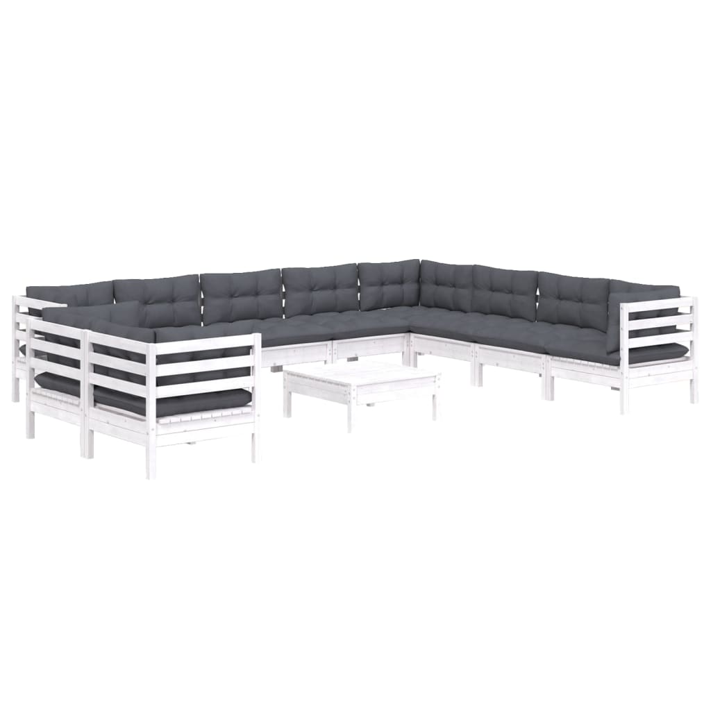 Set mobilier grădină cu perne, 11 piese, alb, lemn masiv pin GartenMobel Dekor