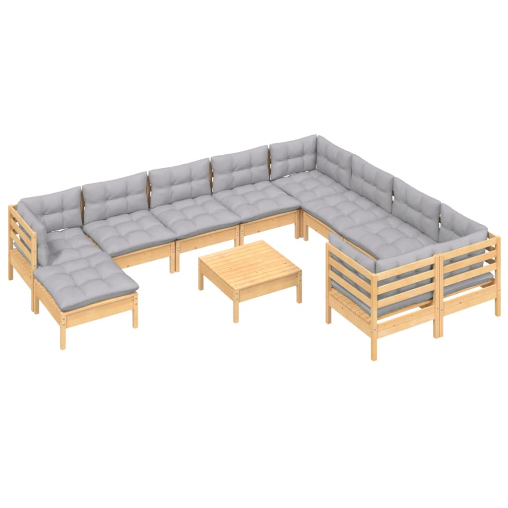 Set mobilier grădină cu perne, 11 piese, gri, lemn masiv pin GartenMobel Dekor