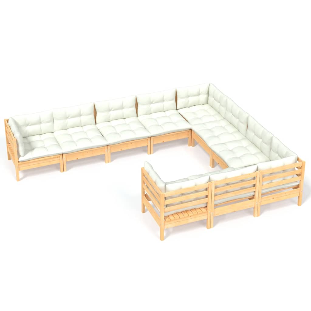 Set mobilier grădină cu perne crem, 10 piese, lemn de pin GartenMobel Dekor