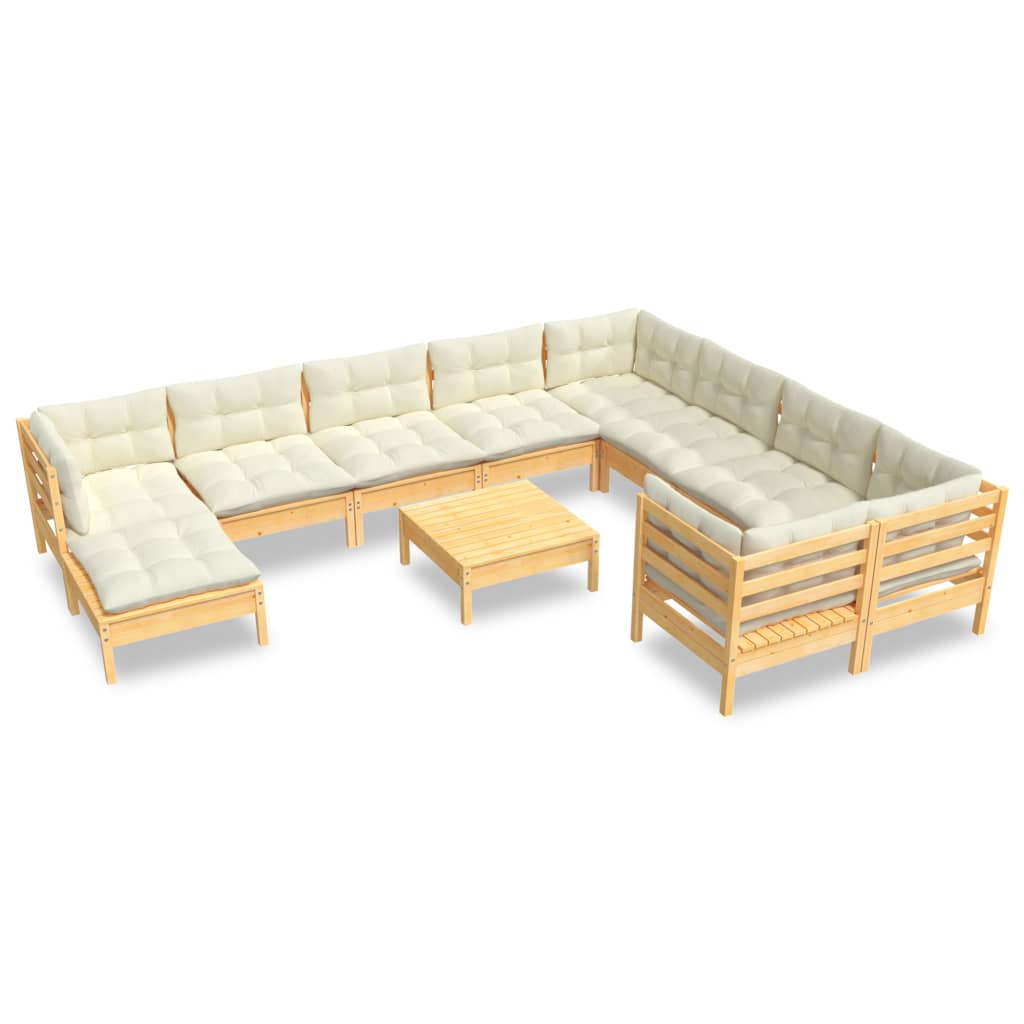 Set mobilier grădină cu perne crem, 11 piese, lemn de pin GartenMobel Dekor