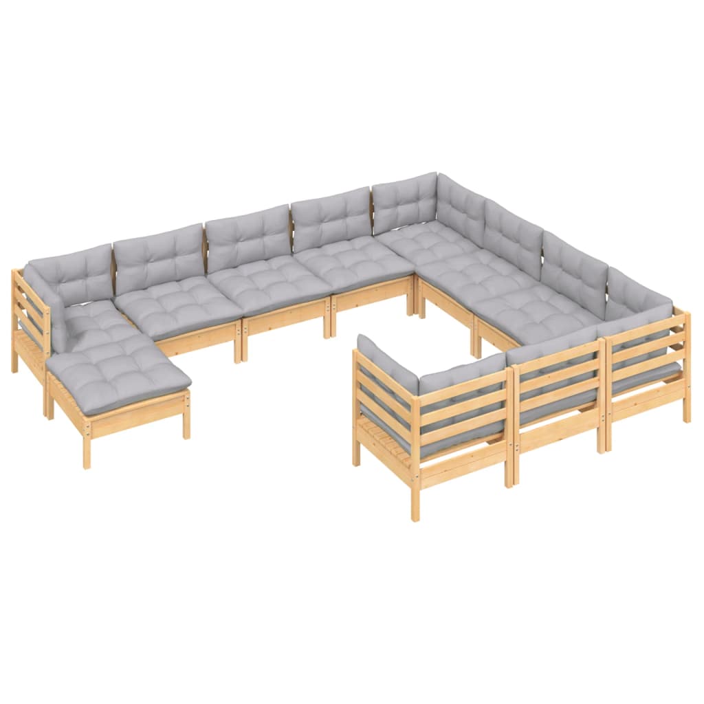 Set mobilier grădină cu perne gri, 11 piese, lemn de pin GartenMobel Dekor