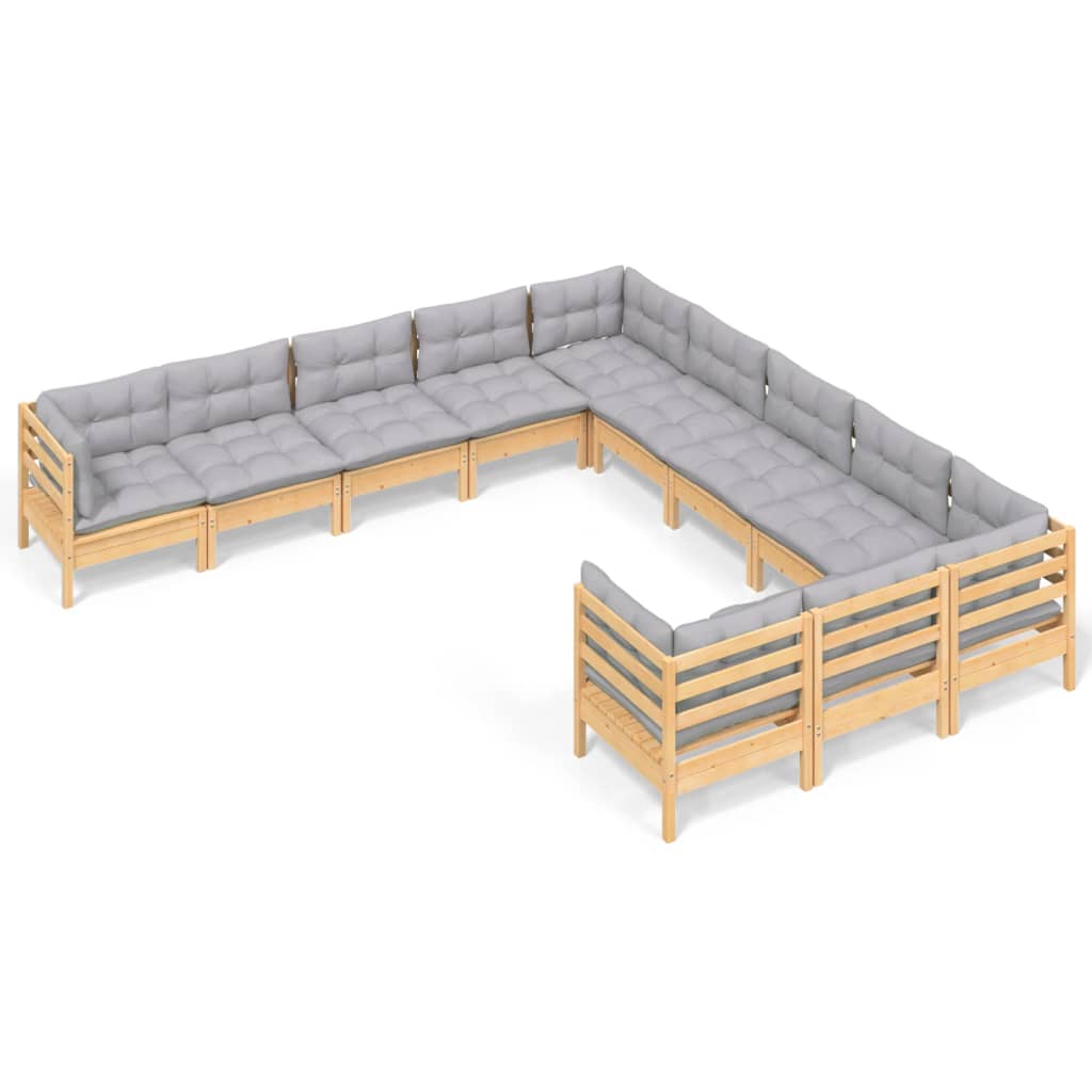 Set mobilier grădină cu perne gri, 11 piese, lemn de pin GartenMobel Dekor