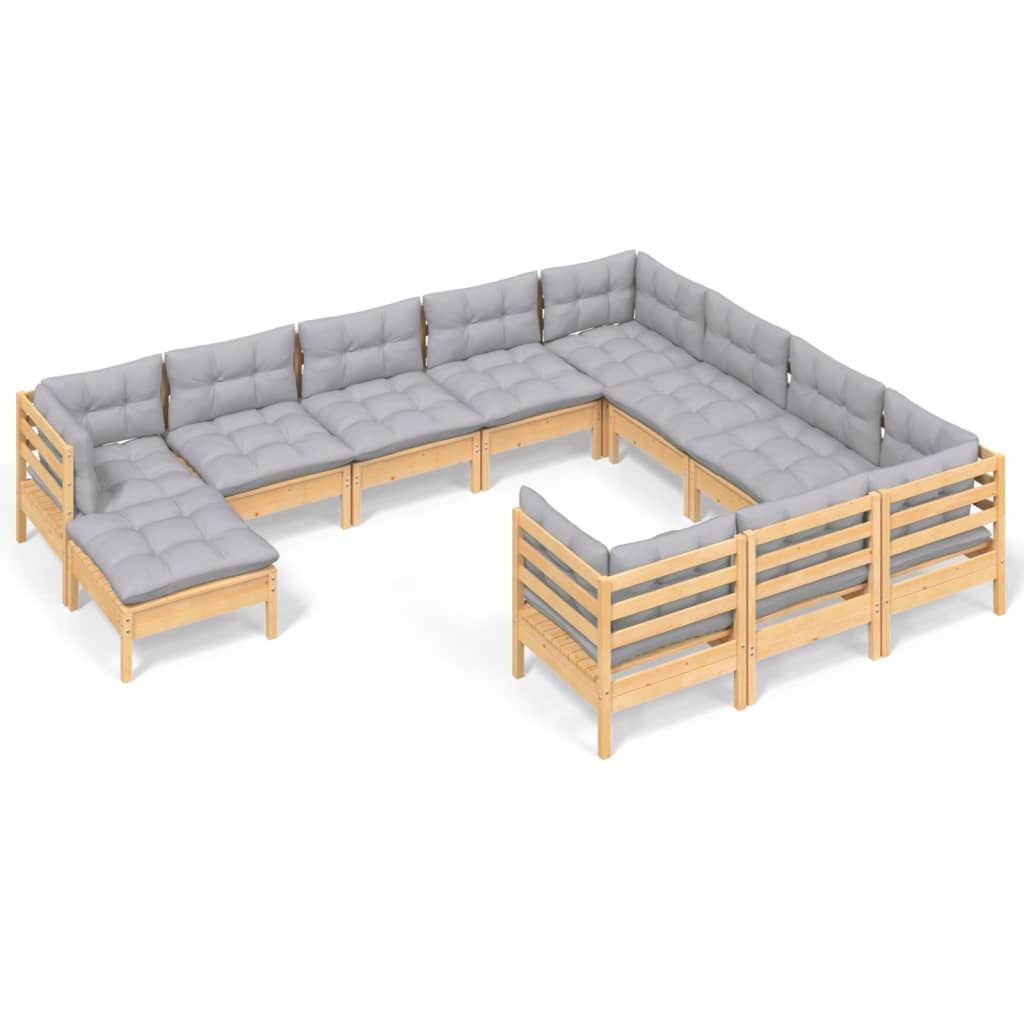 Set mobilier grădină cu perne gri, 11 piese, lemn de pin GartenMobel Dekor