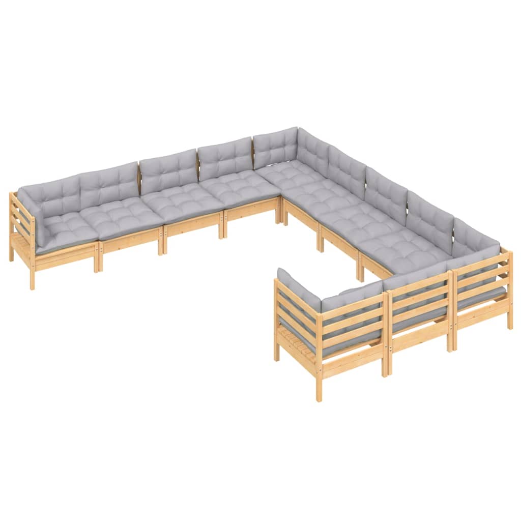 Set mobilier grădină cu perne gri, 11 piese, lemn de pin GartenMobel Dekor
