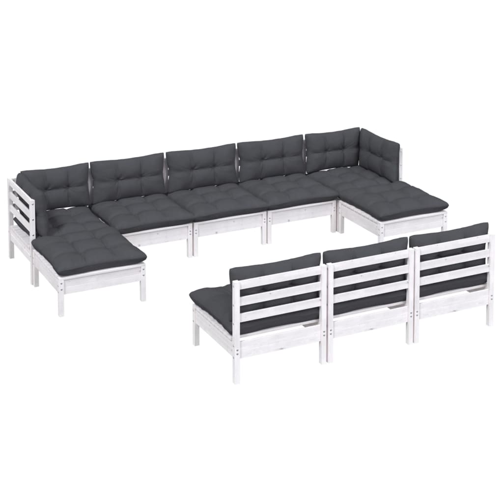 Set mobilier de grădină cu perne, 10 piese, alb, lemn de pin GartenMobel Dekor