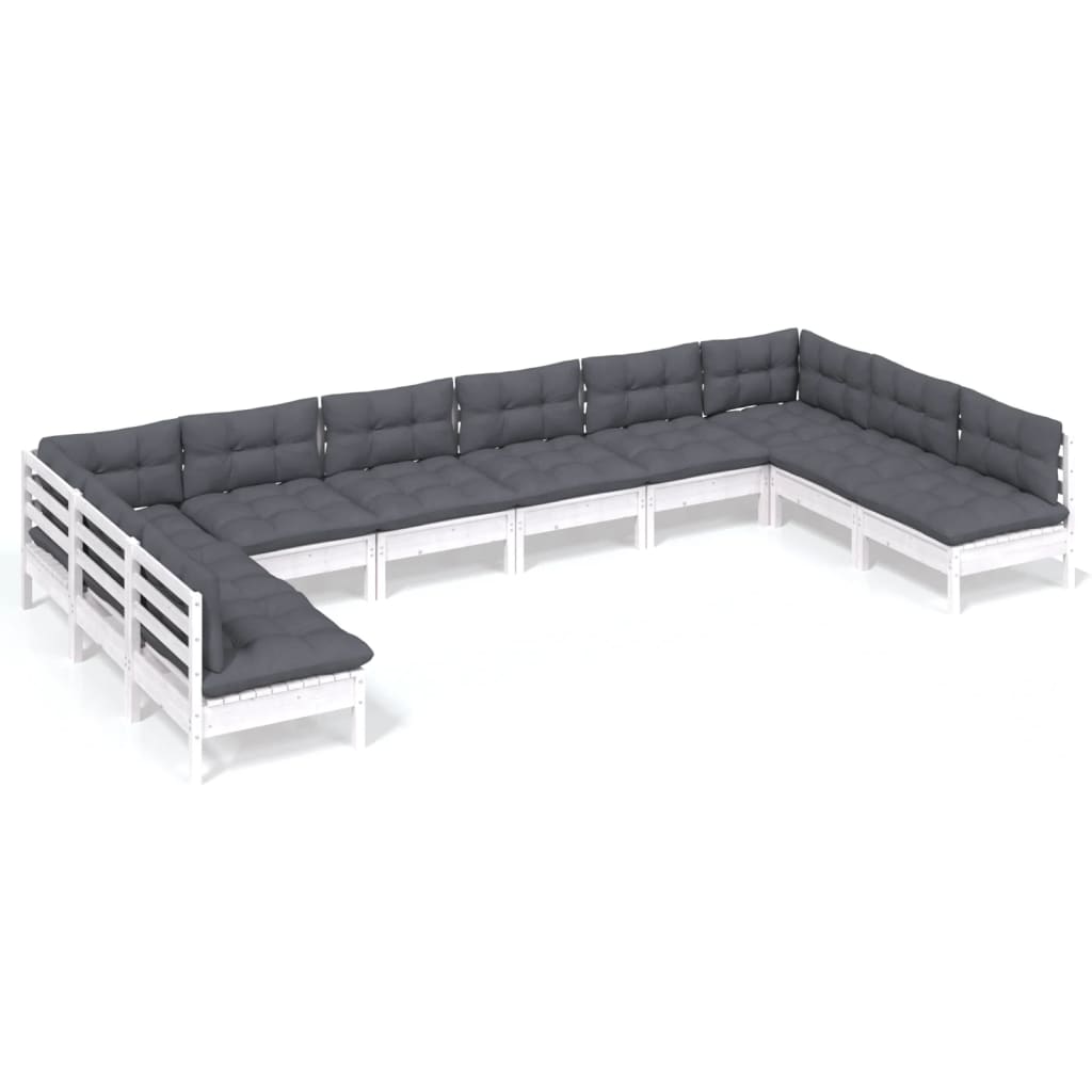 Set mobilier de grădină cu perne, 10 piese, alb lemn masiv pin GartenMobel Dekor