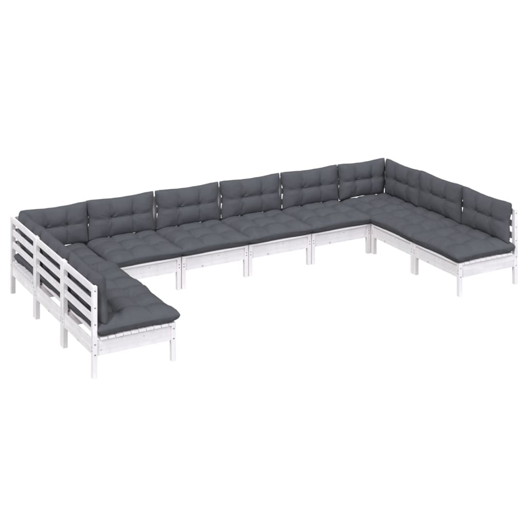 Set mobilier de grădină cu perne, 10 piese, alb lemn masiv pin GartenMobel Dekor