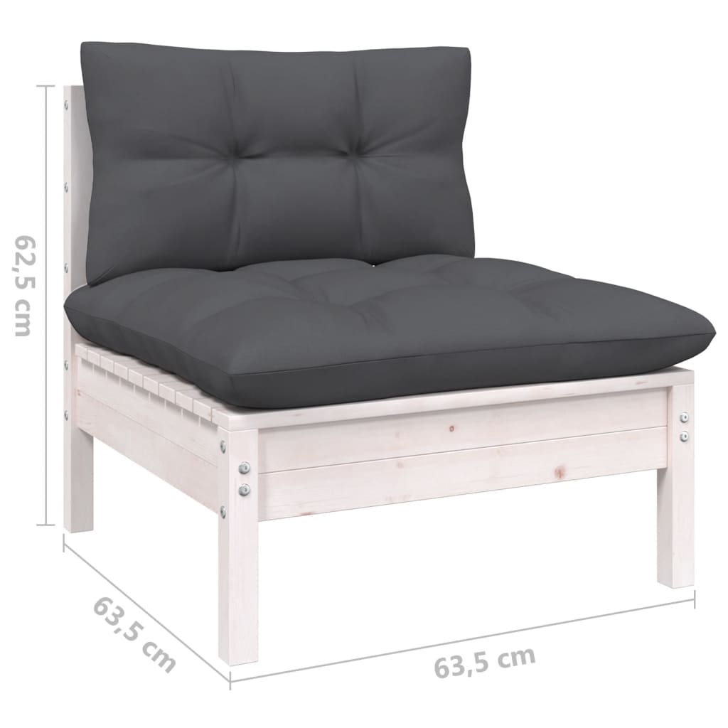 Set mobilier de grădină cu perne, 13 piese, alb, lemn de pin GartenMobel Dekor
