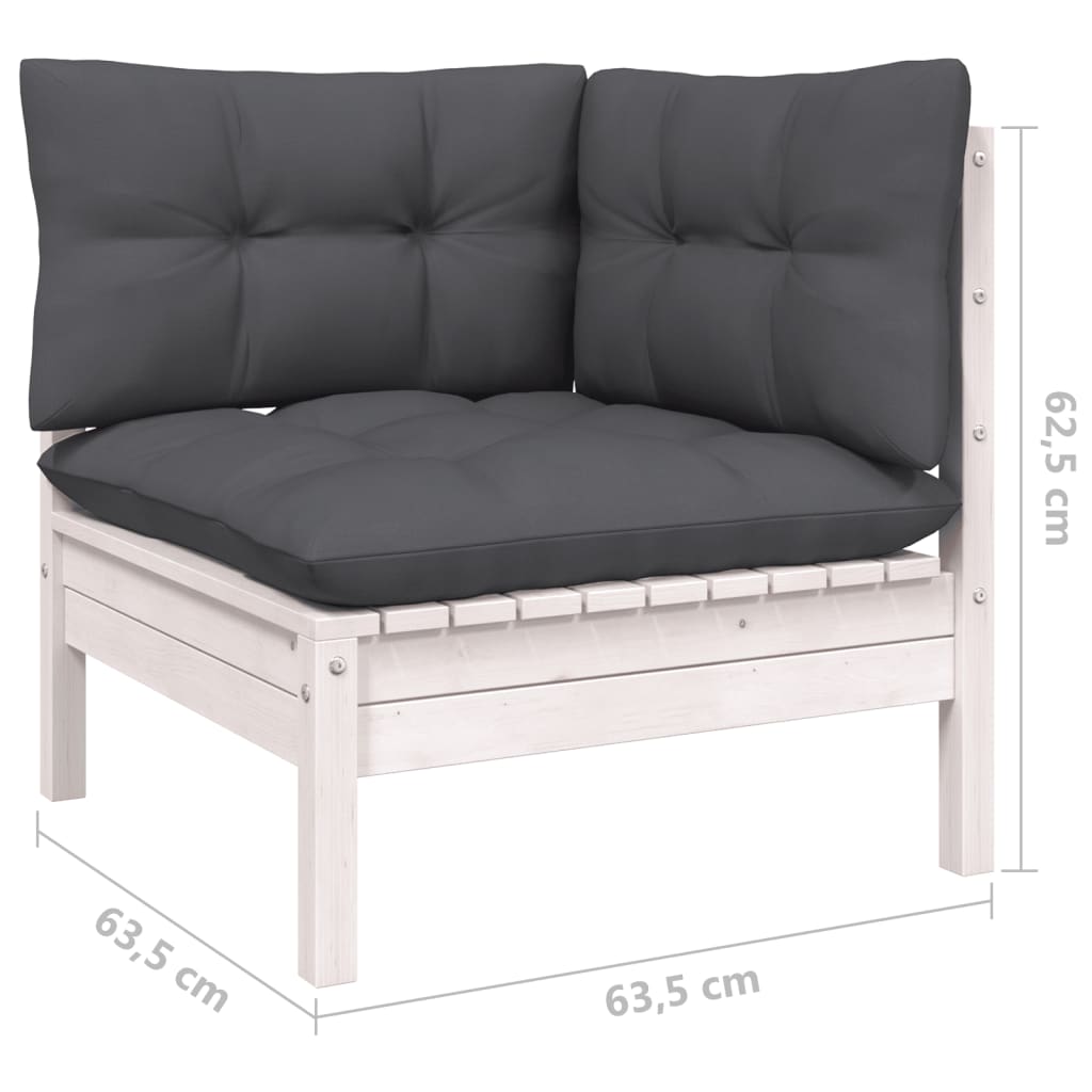 Set mobilier de grădină cu perne, 6 piese, alb, lemn de pin GartenMobel Dekor