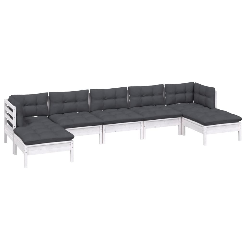 Set mobilier de grădină cu perne, 7 piese, alb, lemn de pin GartenMobel Dekor