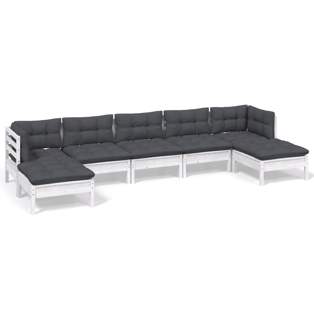 Set mobilier de grădină cu perne, 7 piese, alb, lemn de pin GartenMobel Dekor