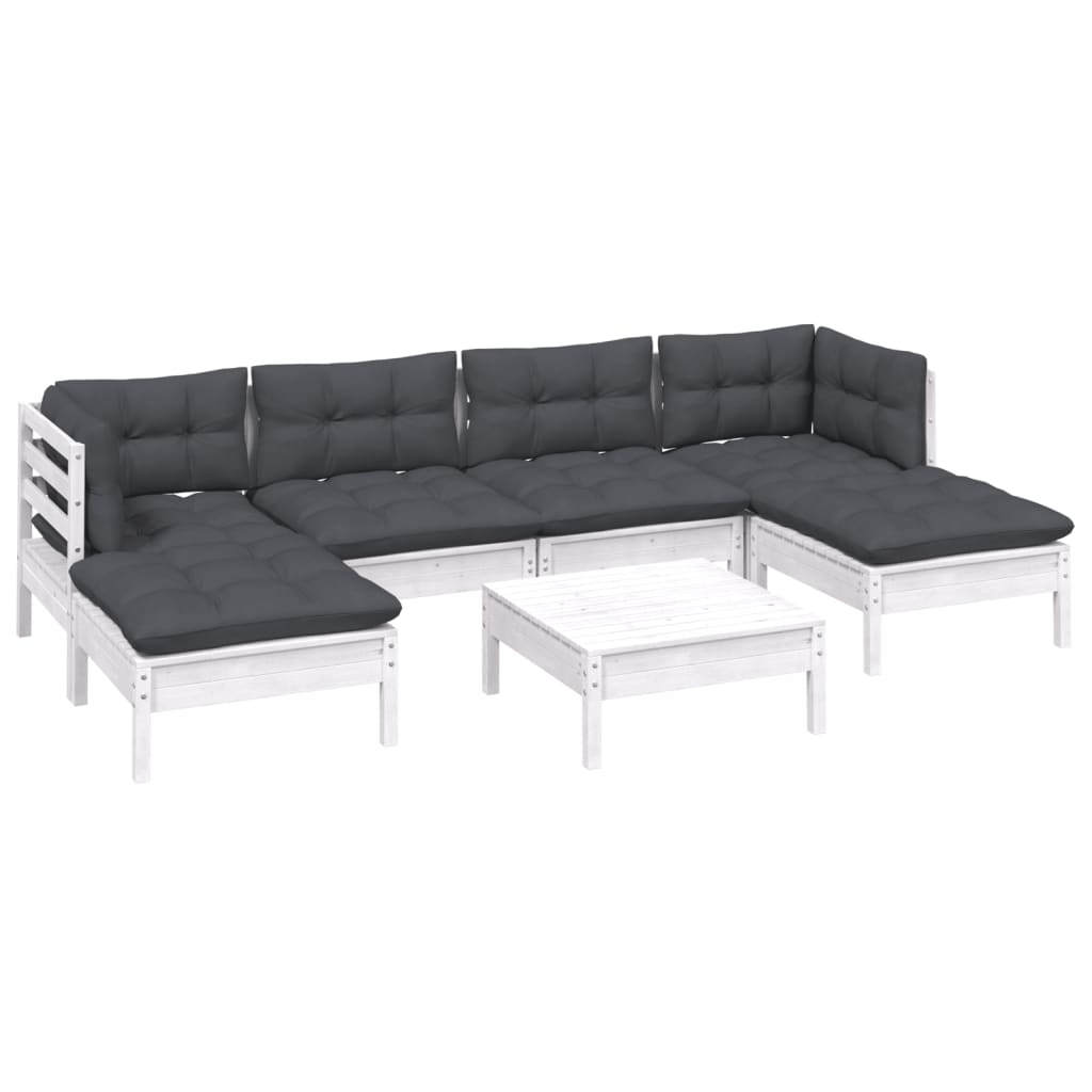 Set mobilier de grădină cu perne, 7 piese, alb, lemn de pin GartenMobel Dekor