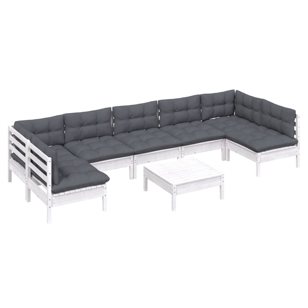 Set mobilier de grădină cu perne, 8 piese, alb, lemn masiv pin GartenMobel Dekor