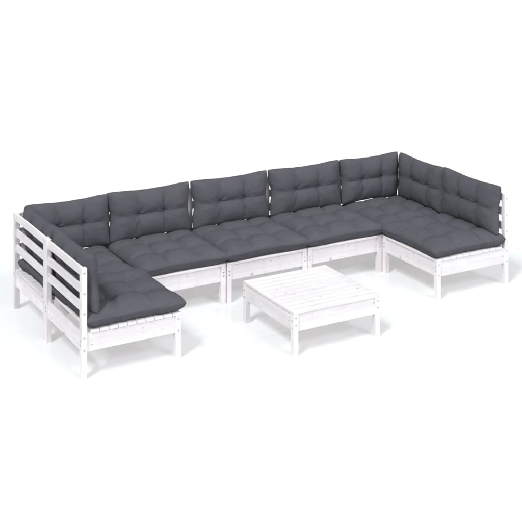 Set mobilier de grădină cu perne, 8 piese, alb, lemn masiv pin GartenMobel Dekor