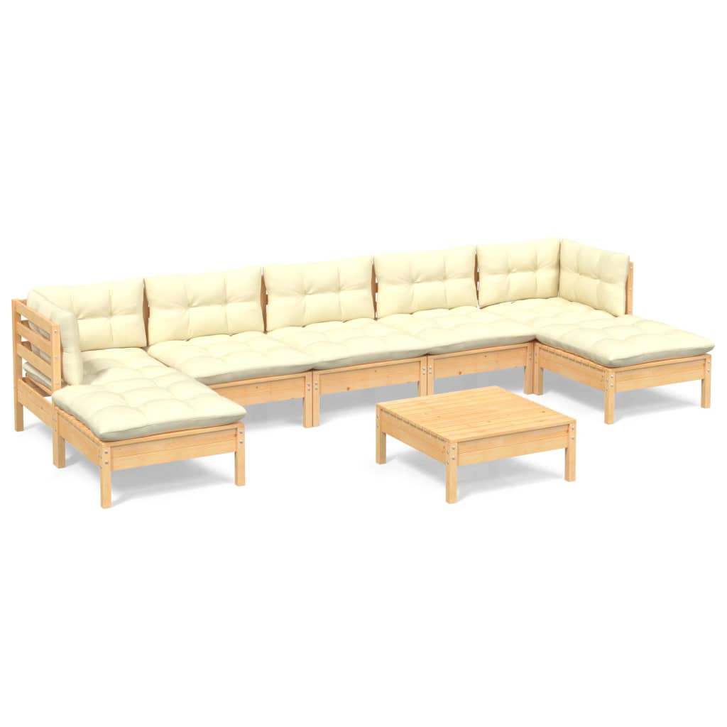 Set mobilier de grădină cu perne, 8 piese, crem, lemn de pin GartenMobel Dekor
