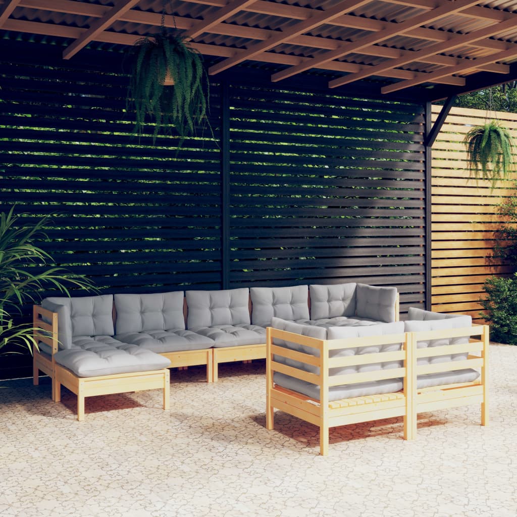 Set mobilier de grădină cu perne gri, 9 piese, lemn masiv pin GartenMobel Dekor