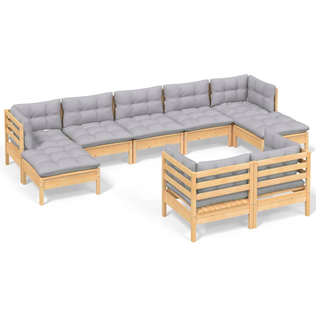 Set mobilier de grădină cu perne gri, 9 piese, lemn masiv pin GartenMobel Dekor