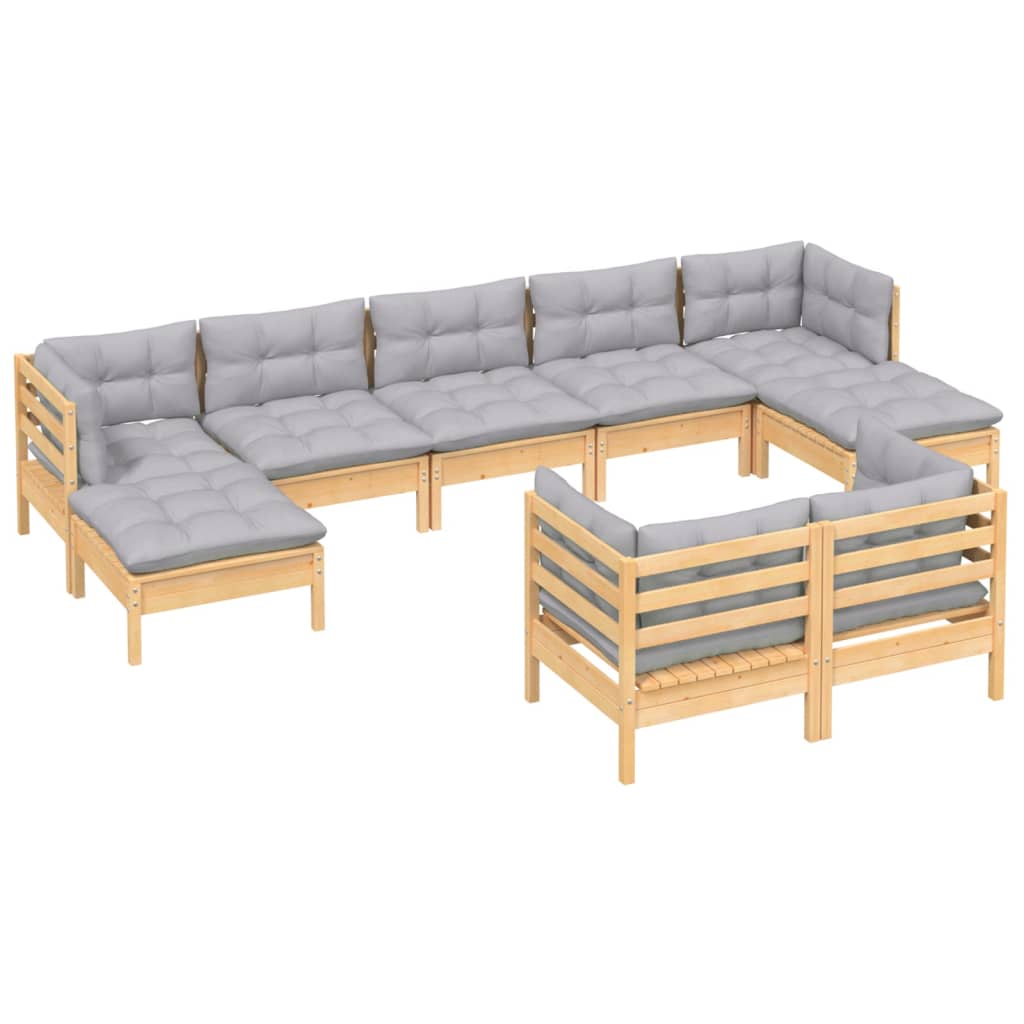Set mobilier de grădină cu perne gri, 9 piese, lemn masiv pin GartenMobel Dekor