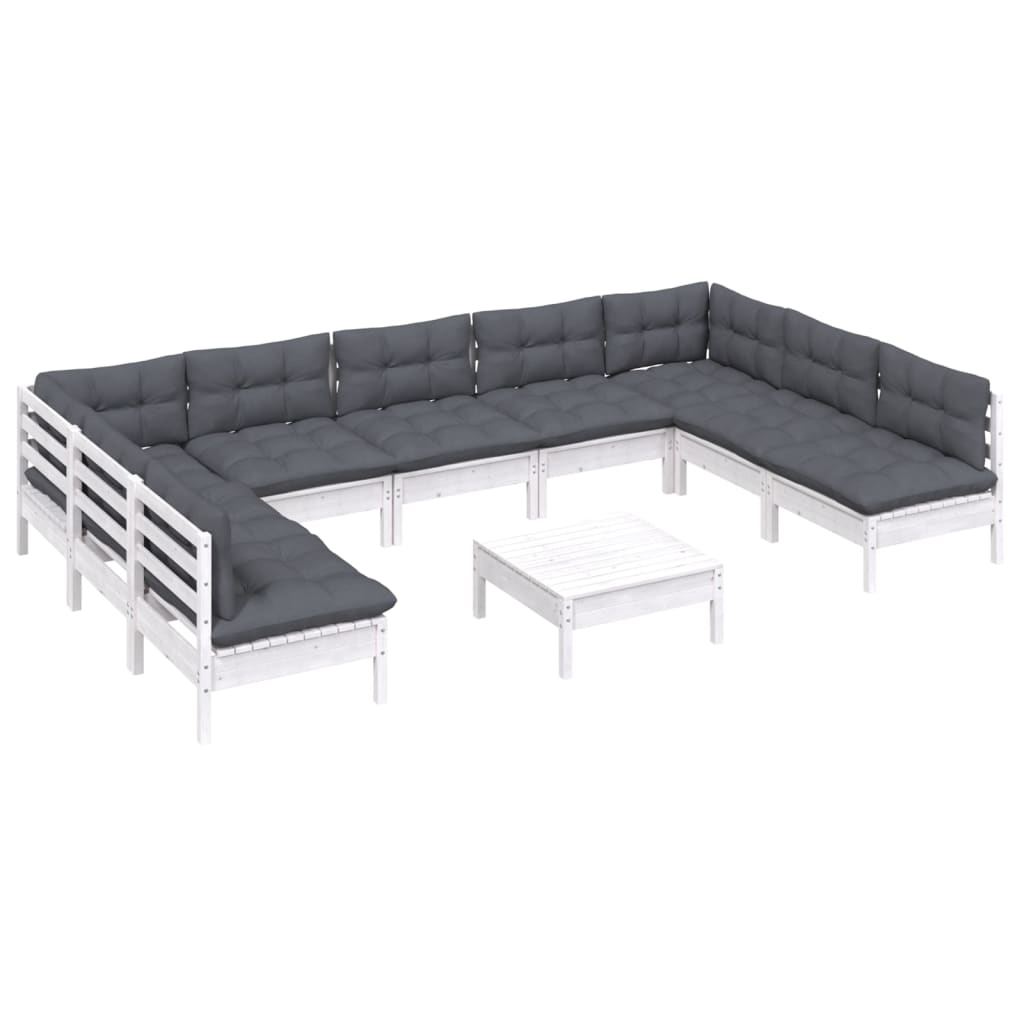 Set mobilier grădină cu perne, 10 piese, alb, lemn masiv pin GartenMobel Dekor